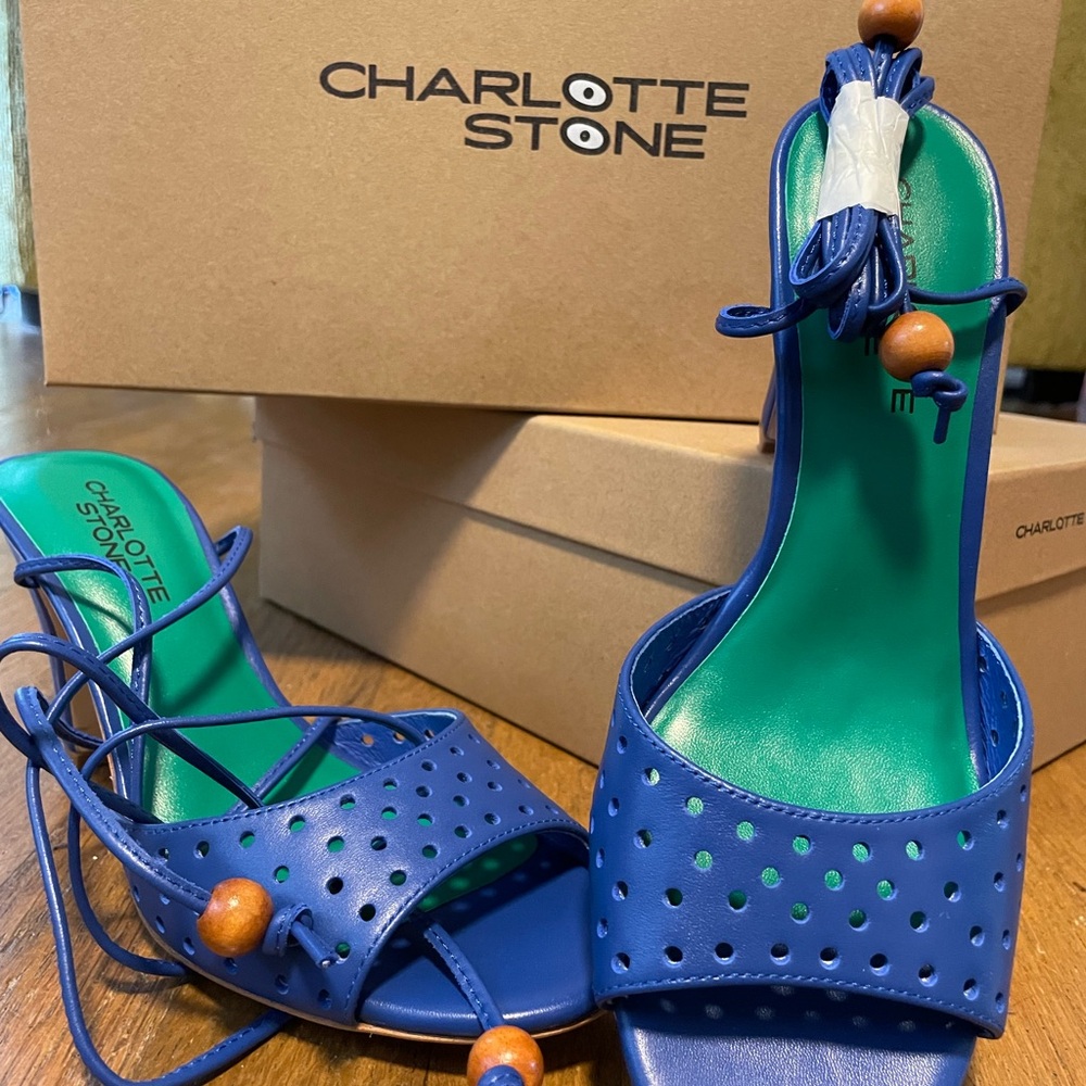 Charlotte Stone Perforated Blue Sandals